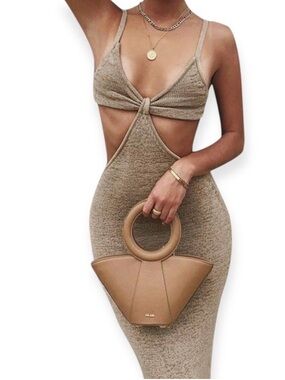 Beige Botany Knit Cut Out Maxi Dress Sand Taupe Size Small